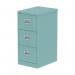 This picture shows a stunning Steel Filing Cabinet in a gorgeous Pastel Turquoise color. It features 3 spacious drawers and a modern Silverline Qube design. The perfect storage solution for your office or home.