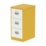 The photo shows a sleek and modern Silverline Steel Filing Cabinet in Lemon Yellow and Satin White, with 3 spacious drawers for organized storage. Its Qube design adds a touch of elegance to any office space.