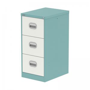 Qube 3 Drawer Filing Cabinet Pastel Turquoise And Satin White QS2173