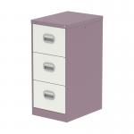 This photo features a sleek and modern Silverline Steel Filing Cabinet in a light pastel violet color, accented by a glossy satin white finish. The 3 spacious drawers provide ample storage for documents and supplies. The overall look exudes a touch of sophistication and functionality.