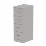 This photograph features a sleek Silverline Steel Filing Cabinet from the Qube collection. Its four drawers provide ample storage space and the Goose Grey color adds a touch of sophistication. The clean lines and sturdy construction make this cabinet a functional and stylish addition to any office space.