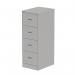 This photograph features a sleek Silverline Steel Filing Cabinet from the Qube collection. Its four drawers provide ample storage space and the Goose Grey color adds a touch of sophistication. The clean lines and sturdy construction make this cabinet a functional and stylish addition to any office space.