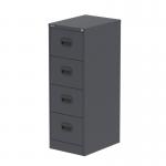 This picture features a sleek and sturdy Silverline Steel Filing Cabinet in Graphite Grey, with four spacious drawers and a modern Qube design. The cabinet exudes a professional and efficient feel, perfect for any office space.