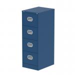 This image showcases a sleek and modern Silverline Steel Filing Cabinets Qube 4 Drawer Filing Cabinet in a vibrant blue color. The four spacious drawers provide ample storage space for all your office documents and supplies. The sturdy steel construction and compact design make it a practical and stylish addition to any workspace.