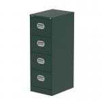 This photo showcases a sleek and modern Silverline Steel Filing Cabinets Qube 4 Drawer Filing Cabinet in a stunning British Racing Green color. The cabinet features four spacious drawers, providing ample storage space for all of your important documents. The sturdy steel construction adds a touch of durability and the vibrant green hue adds a pop of color to any office space.