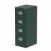This photo showcases a sleek and modern Silverline Steel Filing Cabinets Qube 4 Drawer Filing Cabinet in a stunning British Racing Green color. The cabinet features four spacious drawers, providing ample storage space for all of your important documents. The sturdy steel construction adds a touch of durability and the vibrant green hue adds a pop of color to any office space.