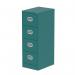 This photo shows a sleek and modern Silverline Steel Filing Cabinet in a stunning verdigris color. Made with 4 spacious drawers, this cabinet is perfect for organizing and storing important documents. Its Qube design adds an elegant touch to any office space.