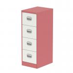 The picture shows a sleek and modern Silverline Steel Filing Cabinet with 4 drawers. The exterior is a beautiful blend of antique pink and satin white, giving it a touch of elegance. The Qube design adds a unique twist to the classic filing cabinet, making it perfect for any workspace.
