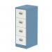 This photo showcases a contemporary Silverline Steel Filing Cabinet with a sleek Pastel Blue and Satin White finish. Featuring four spacious drawers, this Qube cabinet boasts both functionality and style for any office space.