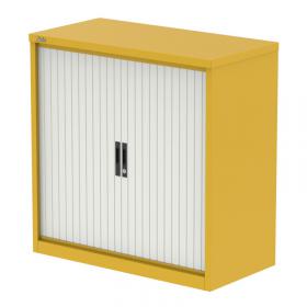 Qube 1000mm Side Tambour Cupboard Lemon Yellow And Satin White With Shelves QS2215