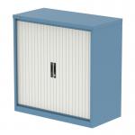 Qube 1000mm Side Tambour Cupboard Pastel Blue And Satin White With Shelves QS2216