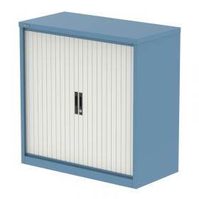 Qube 1000mm Side Tambour Cupboard Pastel Blue And Satin White With Shelves QS2216