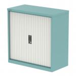 Qube 1000mm Side Tambour Cupboard Pastel Turquoise And Satin White With Shelves QS2217