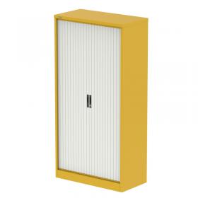 Qube 2000mm Side Tambour Cupboard Lemon Yellow And Satin White With Shelves QS2237