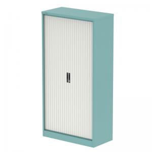 Qube 2000mm Side Tambour Cupboard Pastel Turquoise And Satin White