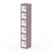 The photo shows a sleek Silverline Qube Locker with 6 doors in a height of 1800mm. The locker is a striking combination of pastel violet and satin white, creating a stylish and modern look. It is perfect for any space in need of secure storage solutions.