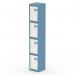 This photo features a sleek Silverline Lockers Qube Locker with 4 doors, standing at 1800mm tall. The playful combination of pastel blue and satin white adds a touch of color to any space. Perfect for storing personal belongings in any setting.