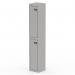 The image shows a tall, 2-door Silverline Qube Locker in a sleek Goose Grey color. The locker stands at 1800mm high and features a modern design with clean lines and a sturdy build. Perfect for any office or locker room setting.