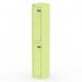 A photograph captures the sleek and modern design of the Silverline Lockers Qube Locker with 2 doors, standing at 1800mm high. The bright green hue of Chlorophyll adds a pop of color to this functional and stylish storage solution.