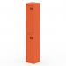 The photo shows a vibrant, modern Silverline Lockers Qube Locker in a striking Sienna Orange color. With two doors and standing at 1800mm high, this locker is both stylish and practical for any space.