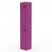 The photograph shows a tall, 2-door locker from Silverline Lockers in a vibrant purple color. The locker has a Qube design and stands at 1800mm high, suggesting it is ideal for high traffic areas.