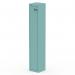 In the photo, a tall, pastel turquoise locker with one door can be seen. It is part of the Silverline Lockers Qube collection and stands at 1800mm high. The glossy finish adds a modern touch to the lockers design.