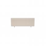 The Dynamic Screen Systems Impulse Plus Oblong Desktop Screen has rounded corners and is made of light grey fabric, with light grey edges. Its a sleek and modern addition to any workspace, providing a clean and professional look.