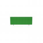 A photograph of Dynamic Screen Systems Impulse Plus Oblong Desktop Screen shows a modern green fabric design with rounded corners and light grey edges, perfect for adding a pop of color to any work space.