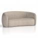 This photograph shows a sleek, modern sofa with a curved shape and cream Boucle upholstery. The clean lines and soft texture add a touch of elegance to any living space.