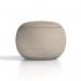 The image shows a cream boucle fabric footstool with a plush cushion on top. The footstool is part of the Phoebe collection and has a dynamic design with soft curves and sturdy legs. The texture of the boucle adds depth and dimension to the piece, creating a cozy and stylish addition to any living space.