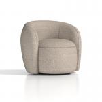 This photo features the stylish Dynamic Sofas Phoebe Swivel Accent Chair in a creamy boucle fabric. The chair is expertly crafted with a swivel base and plush cushioning for added comfort. The cream color and texture make it a versatile addition to any room.