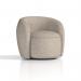 This photo features the stylish Dynamic Sofas Phoebe Swivel Accent Chair in a creamy boucle fabric. The chair is expertly crafted with a swivel base and plush cushioning for added comfort. The cream color and texture make it a versatile addition to any room.