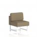 The dynamic modular seating from Brixworth features a central unit with clean white legs and is upholstered in Main Line Flax fabric, lending a sleek and modern look. This versatile piece can be configured in various ways to suit any space.