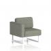 This photograph features a dynamic modular seating unit with white legs, designed for the right side. The sleek design and use of rivet fabric create a modern and versatile piece of furniture. The clean lines and vibrant colors make it a great addition to any space.