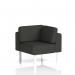 The picture shows a sleek and modern modular seating corner unit with white legs in Yoredale fabric. The Brixworth modular design allows for flexible arrangement and customization. Upholstered in Leyburn fabric, this seating unit adds a touch of elegance to any space.