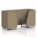 This photo features a sleek and modern 2 seater booth with black legs, designed for dynamic seating. The main line flax fabric adds a touch of sophistication, while the bank panels and sofa create a comfortable and inviting space for seating.