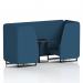 This photo showcases a modern and versatile seating option for any space. The 2-seater booth features sleek black legs and a matching table, all upholstered in sumi fabric. The Uto panels and sofa add dynamic elements to the design.