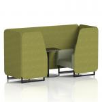 Brixworth 2 Seater Booth With Black Legs And Black Table With Black Leg In Rivet Fabric - Olive Panels And Burnish Sofa SF000605