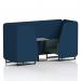 The photograph features dynamic seating booths with a 2-seater Brixworth design, equipped with black legs and a grey table with black legs. The booths are upholstered in x2 fabric, featuring calculus panels and a polygon sofa. The sleek, modern design exudes comfort and functionality for any space.