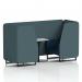 This photo showcases a sleek and modern dynamic seating booth featuring a Brixworth 2 seater design with black legs. The white table with black legs adds a touch of contrast, complementing the Polygon Panels and Calculus Sofa in X2 fabric. Perfect for a chic and functional seating area.