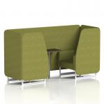 Brixworth 2 Seater Booth With White Legs And Black Table With Silver Leg In Rivet Fabric - Olive Panels And Sofa SF000815