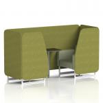 Brixworth 2 Seater Booth With White Legs And Black Table With Silver Leg In Rivet Fabric - Olive Panels And Burnish Sofa SF000845