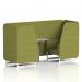 Brixworth 2 Seater Booth With White Legs And Grey Table With Silver Leg In Rivet Fabric - Olive Panels And Sofa SF000875