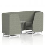 Brixworth 2 Seater Booth With White Legs And Grey Table With Silver Leg In Rivet Fabric - Vitreous Panels And Sofa SF000877