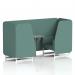 The Dynamic Seating Booths Brixworth 2 Seater Booth has white legs and a grey table with a silver leg, upholstered in Sumi fabric. The booth also features Handa panels and a sofa, creating a stylish and modern look. Perfect for any office or lounge setting.