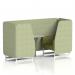 Brixworth 2 Seater Booth With White Legs And Grey Table With Silver Leg In Rivet Fabric - Burnish Panels And Olive Sofa SF000902