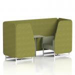 Brixworth 2 Seater Booth With White Legs And Grey Table With Silver Leg In Rivet Fabric - Olive Panels And Burnish Sofa SF000905