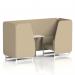 This photo shows the Dynamic Seating Booths Brixworth 2 Seater Booth with sleek white legs and a matching table, all upholstered in a sophisticated Main Line Flax fabric. The Upminster panels and sofa add a touch of elegance to this modern seating option.