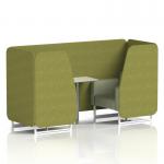 Brixworth 2 Seater Booth With White Legs And White Table With Silver Leg In Rivet Fabric - Olive Panels And Burnish Sofa SF000965