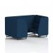 The Dynamic Seating Booths Brixworth 4 Seater Booth features sleek black legs and is upholstered in two matching fabrics. The Calculus panels add a touch of sophistication, while the sofa provides comfortable seating for four. This modern booth is perfect for casual gatherings or meetings.